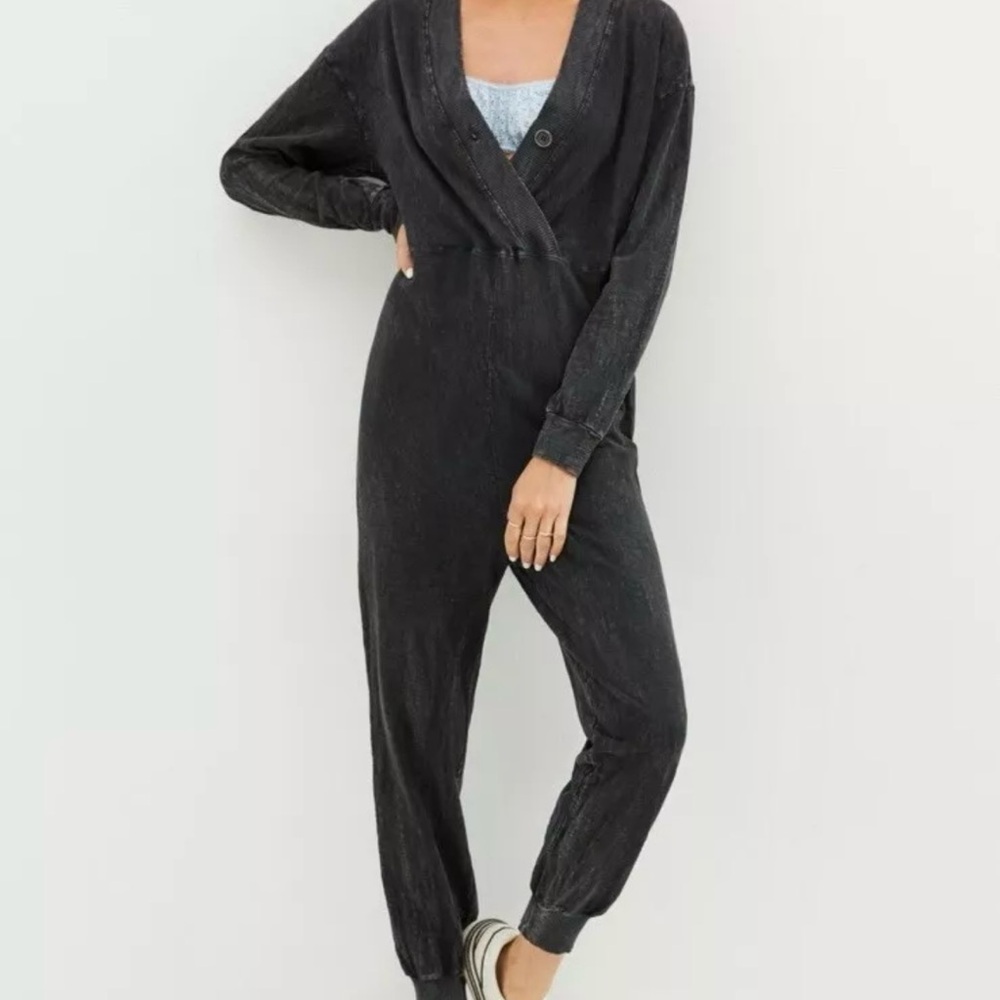 Daily practice anthropology black gray washed jumpsuit